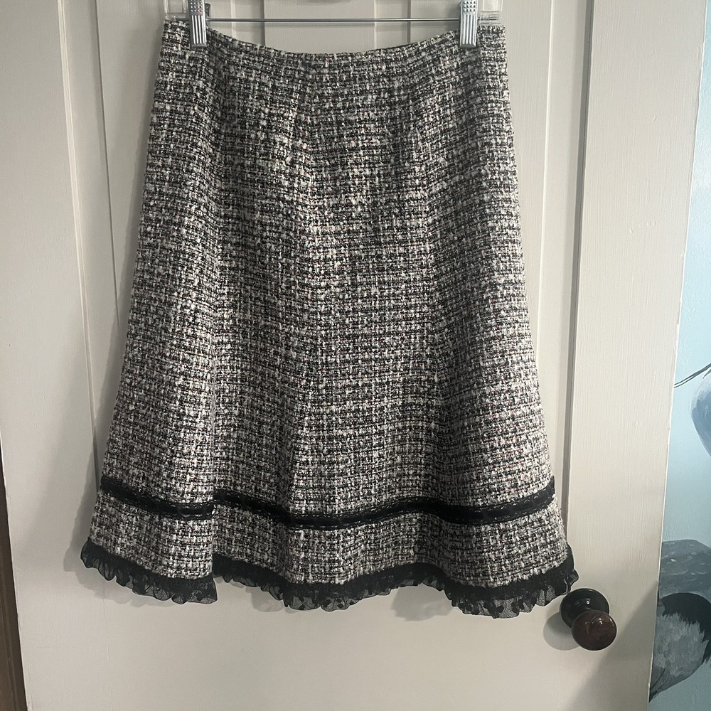 Cynthia Steffe Tweed Skirt 8 Black Tulle Trim